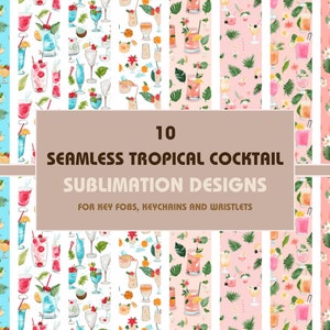 Tropical Cocktails Key Fob Sublimation, Key Fob Wristlet Bundle, Key Fob Graphics, Wristlet png, Keychain Wristlet Sublimation Design