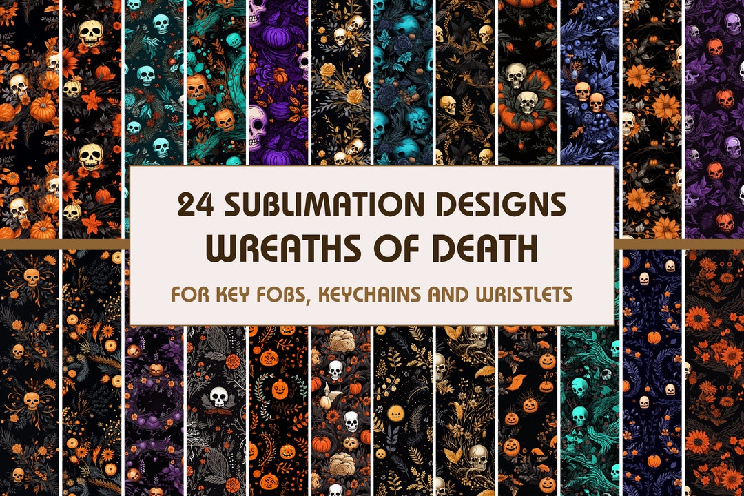 Halloween Skull Key Fob Sublimation Designs, Wreaths of Death, 24 PNG ...