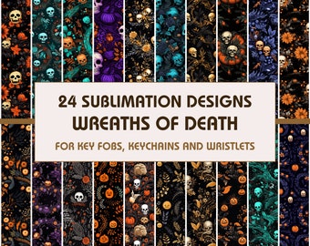 Halloween Skull Key Fob Sublimation Designs, Wreaths of Death, 24 PNG Bundle (Digital Download)