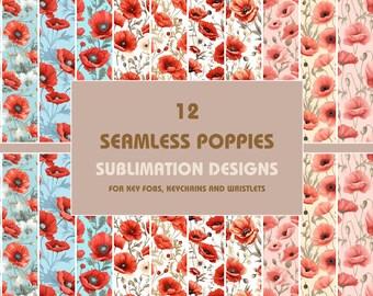 Poppies Key Fob Sublimation Designs: Wristlet Keychain PNG (Digital Download)