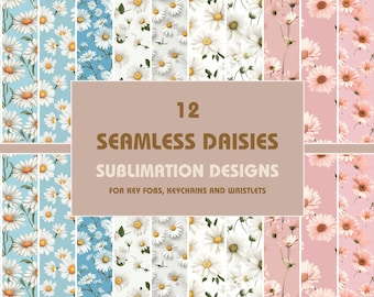 Daisies Key Fob Sublimation Designs: Floral Wristlet PNG Bundle (Digital Download)