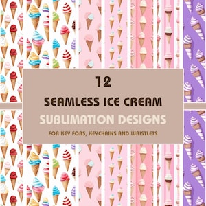 Ice Cream Cones Sublimation Design, Key Fob Wristlet Bundle, Key Fob Graphics, Wristlet png, Keychain Wristlet Sublimation Design