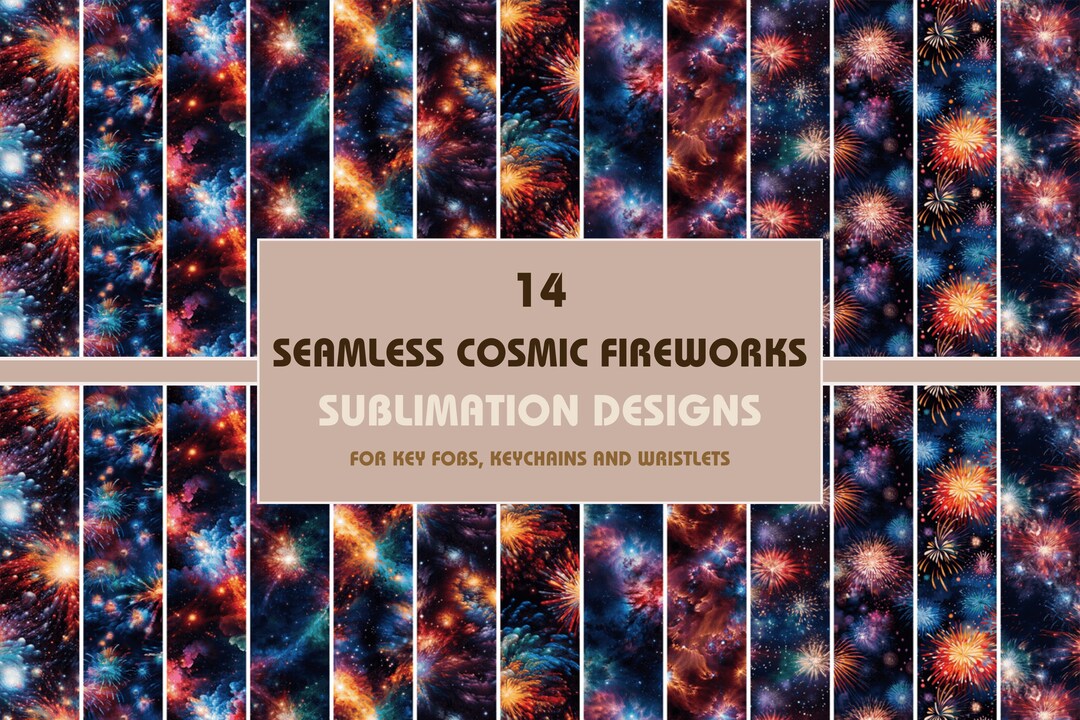 Cosmic Fireworks Key Fob Sublimation Designs, Floral Wristlet PNG ...