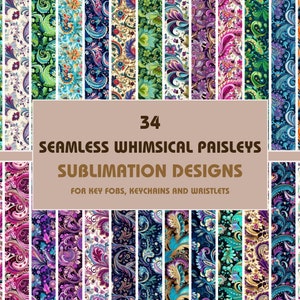 Sublimación de llavero Paisleys caprichosos, paquete de pulsera de llavero, gráficos de llavero, pulsera png, diseño de sublimación de pulsera de llavero