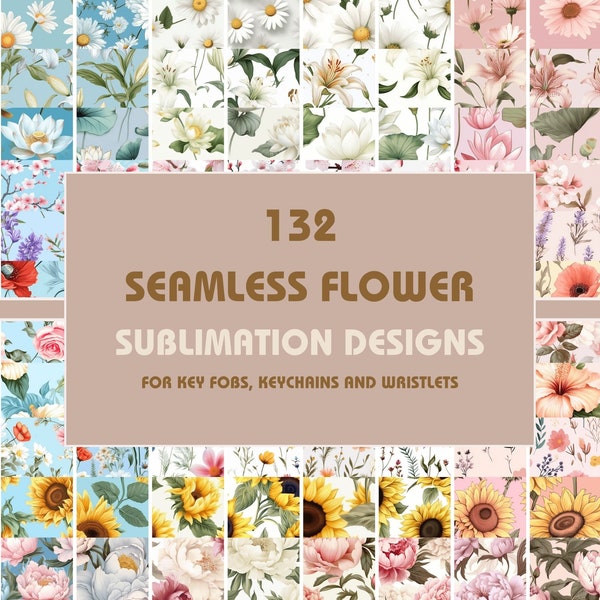 Flowers Key Fob Sublimation -132 patterns- MEGA Bundle, Key Fob Wristlet Bundle, Key Fob Graphics, Wristlet png, Keychain