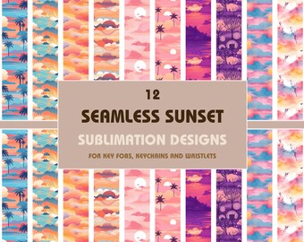 Sunsets Key Fob Sublimation Designs: Floral Wristlet PNG Bundle (Digital Download)