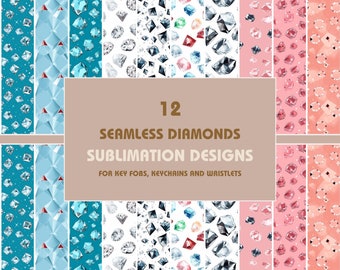 Diamond Floral Key Fob Sublimation Designs: Wristlet PNG Bundle (Digital Download)