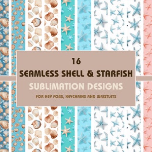 Sublimación de llavero de conchas y estrellas de mar, paquete de pulsera de llavero, gráficos de llavero, pulsera png, diseño de sublimación de pulsera de llavero