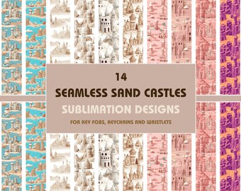 Sand Castles Key Fob Sublimation Designs: Floral Wristlet PNG Bundle (Digital Download)