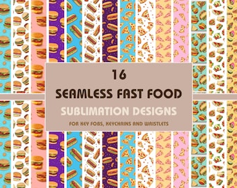 Fast Food Key Fob Sublimation Designs: Wristlet Keychain PNG (Digital Download)