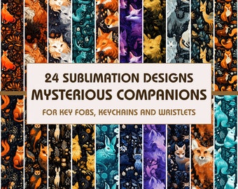 Mysterious Companions Key Fob Sublimation Designs: Halloween Wristlet PNG Bundle (Digital Download)