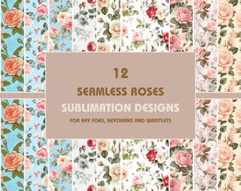 Roses Key Fob Sublimation Designs: Wristlet Keychain PNG (Digital Download)