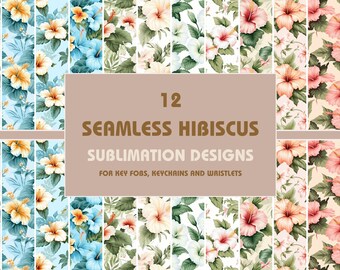 Hibiscus Floral Key Fob Sublimation Designs: Wristlet PNG Bundle (Digital Download)