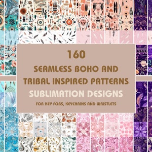 Boho & Tribal Designs for Key Fob Sublimation -160 patterns- MEGA Bundle, Key Fob Wristlet Bundle, Key Fob Graphics, Wristlet png, Keychain