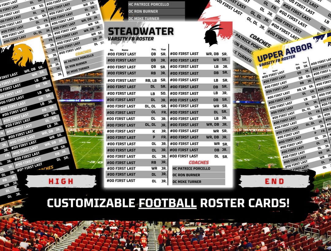 Premium Football Roster Cards Customizable for Canva Etsy