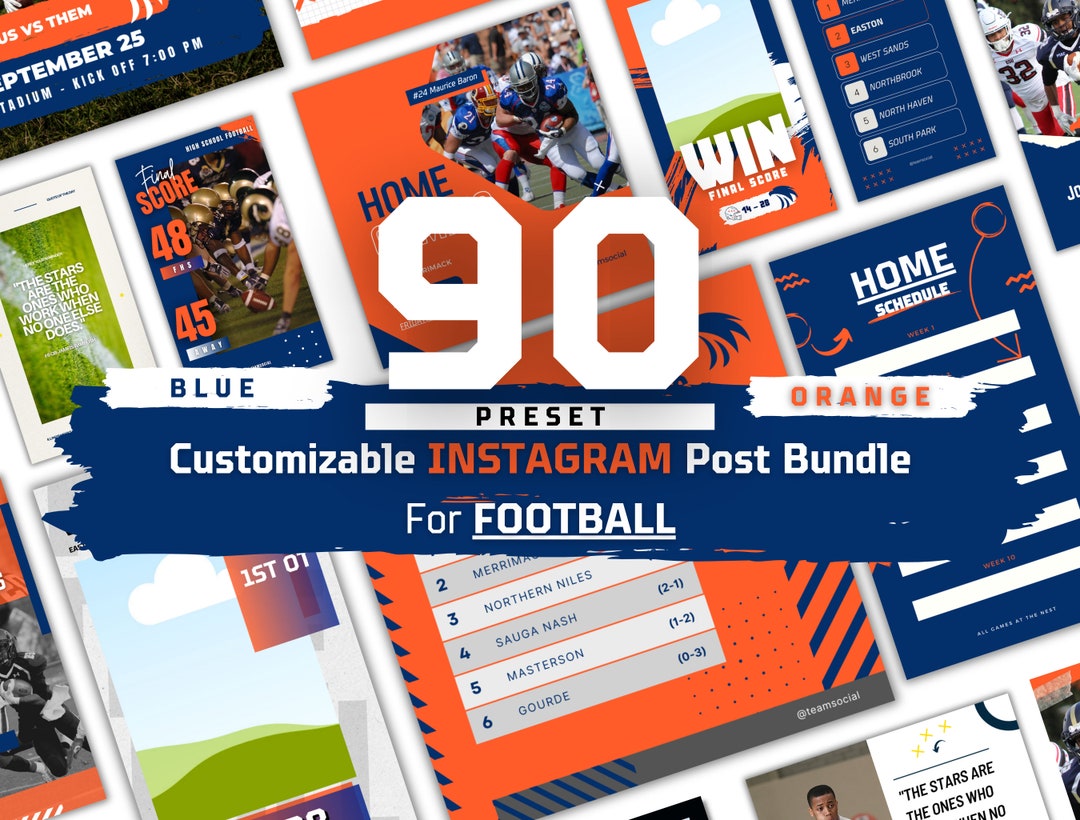 90 Football Instagram Template Pack Blue and Orange Preset Etsy