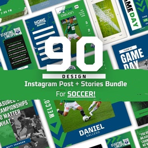 90 Soccer Social Media Manager Instagram Post Bundle - Green + Blue Preset