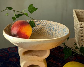 Natural Pedestal Ceramic Bowl – Rustic Handmade Pottery with thin Glaze – Earthy Table Art