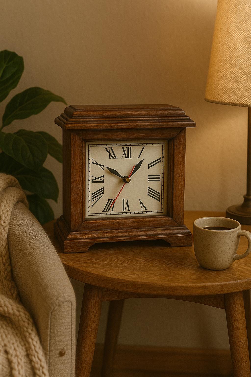 Silent Walnut Wall Clock – Handmade Wooden Clock, Minimalist Rustic Decor, Natural Wood Clock for Living Room or Office