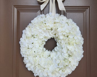 Wedding Wreath, White Hydrangea Wreath, Front Door Wreath, Ivory Wreath, White  Wreath, Door Décor, Round Wreath