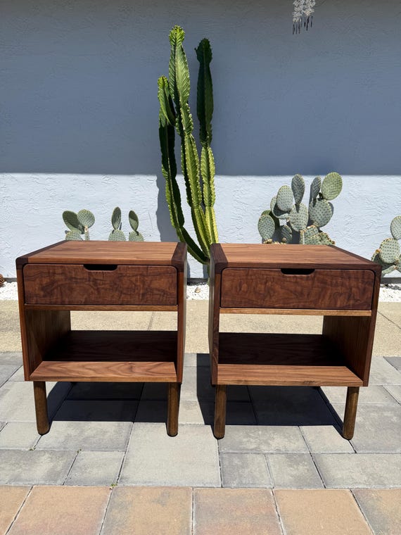 Japanese Style Walnut Nightstand /w Dovetail Drawer
