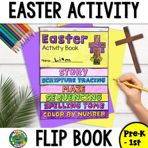 Easter Craft Bible Story Sunday School  | Christian Easter Story Activity Flip Book | Resurrection of Jesus | Printable Bible Coloring Pages