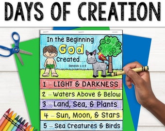 Days of Creation Craft | Bible Story | Sunday School Activity Printable | Christian 7 Days of Creation Printable Coloring | Back to School