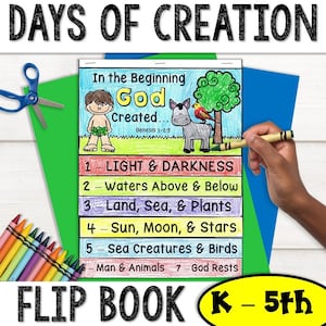 This is a flip book for the 7 days of creation bible story flip book for Sunday School, homeschool, and christian private school children.