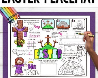 Easter Placemat Bible Activity Craft | Printable Bible Story Coloring Page | Jesus Resurrection Bible Story | Sunday School Christian Kids