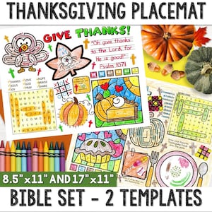 Thanksgiving Placemat Bible Activity Craft | Printable Thankful Christian Craft | Gratitude & Thankfulness  | Sunday School craft for Kids