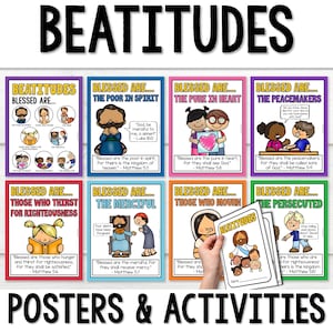 Beatitudes Posters with Bible Verses | Christian Classroom Decor Bulletin Board Kit | Bible Craft Activities | Printable Bible Posters