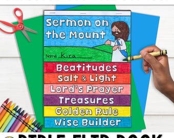 Libro de manualidades bíblicas del Sermón del Monte / Manualidades con historias bíblicas / Páginas para colorear bíblicas imprimibles para niños en la escuela dominical cristiana