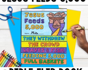 Jesus Feeds The 5,000 Bible Story Flip Book | Loaves & Fish Miracle Craft | Printable Christian Sunday School Bible Coloring Pages For Kids