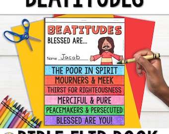 Beatitudes Craft | Sermon on the Mount Craft Activity | Printable Christian Sunday School Lesson | Bible Flip Book for Kids | Coloring Pages
