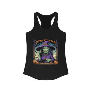 Spooky Witch Graphic Tank Top, Halloween Shirt, Women&#39;s Sleeveless Tee, Resting Witch Face Apparel, Summer Casual Wear
