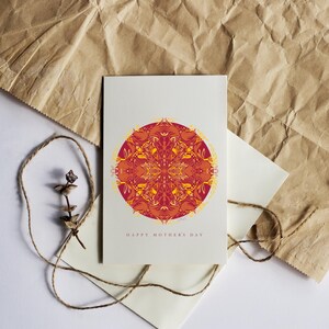 Mother’s Day Greeting Card Boho Mandala Floral Card for Mom with Envelope Bright Color Nature Inspired Design Wildflower Botanical Design