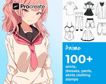 Procreate アニメ服飾ブラシセット – リアルなスタンプ105種類（デジタルダウンロード）
