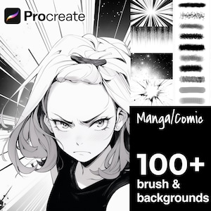 107 Procreate Manga Comic Tone Brushes e Backgrounds - Variedade de pincéis digitais fáceis - Desenho de mangá animado