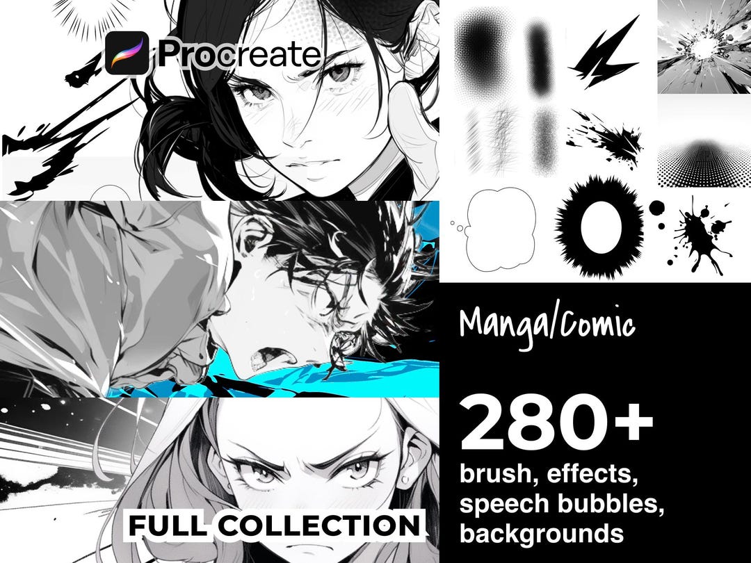 Procreate Manga Comic Brush Set, Effects, Backgrounds (digital Download ...