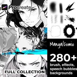 280+ Procreate Full Collection Manga Comic Brushes,  Effects, Speech Bubbles, Backgrounds  - Easy Digital Brushes - Animated Manga Drawing