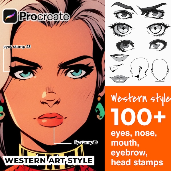 102 Procreate Comic Stil Augen, Nase, Mund, Augenbraue, Kopf Stempel - Detaillierte realistische einfache Pinsel - Cartoon Gesicht Zeichnung - Kunst Stempel
