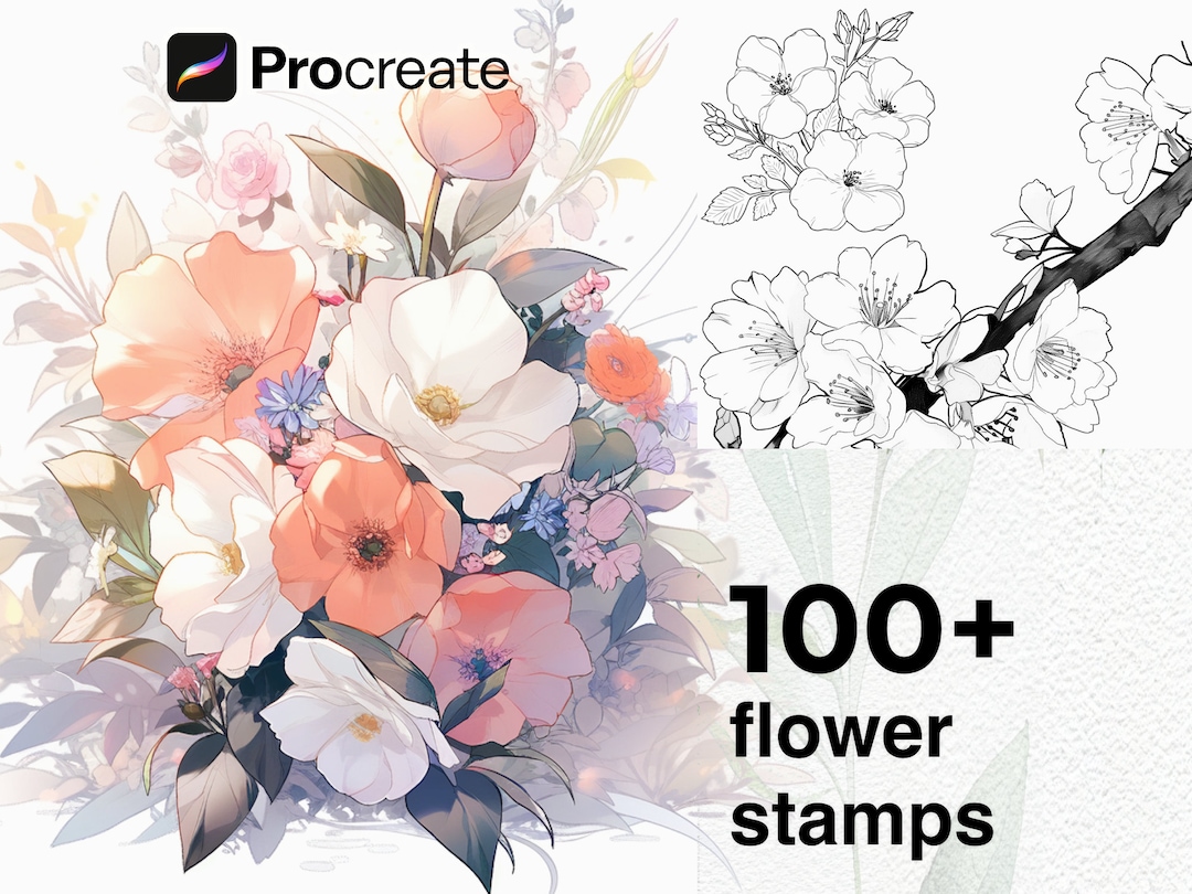 100 Procreate Flower Stamps - Detailed Realistic Easy Brushes ...