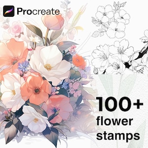 100 Procreate-bloemstempels - Gedetailleerde realistische eenvoudige penselen - Prachtige diverse bloemmotieven