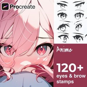 123 Procreate Anime Eyes and Eyebrow Stamps  - Variety of Easy Digital Brushes - Animated Manga Drawing