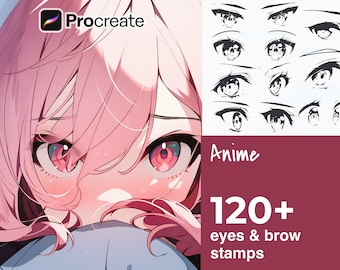 123 Procreate Anime Eyes and Eyebrow Stamps  - Variety of Easy Digital Brushes - Animated Manga Drawing