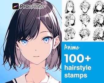 105 Procreate Anime Hair Stamps  - Detailed Realistic Easy Brushes - Masculine and Feminine Hairstyles