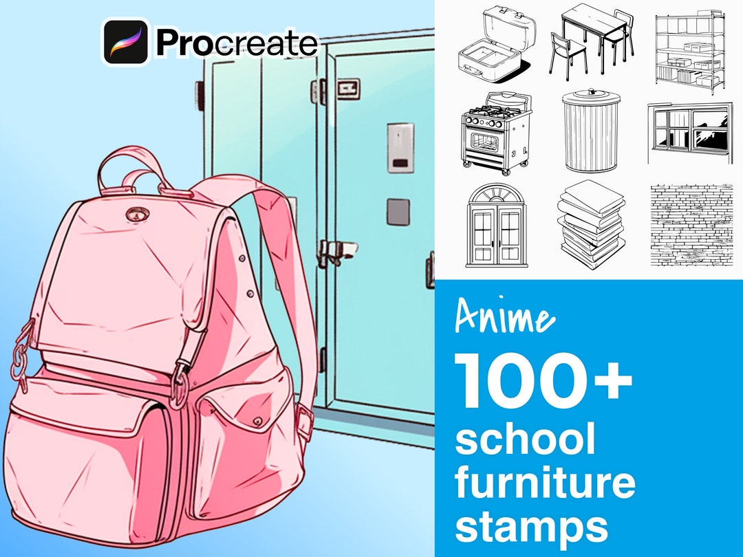 Procreate Anime School Furniture Stamps – 105 Realistic Brushes ...
