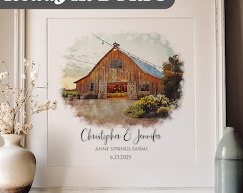 Personalized Wedding Venue Watercolor Portrait, Anniversary Gift