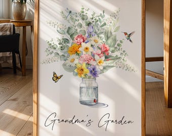 Personalized Birth Month Flower Print: Grandma's Garden Bouquet (Digital File)