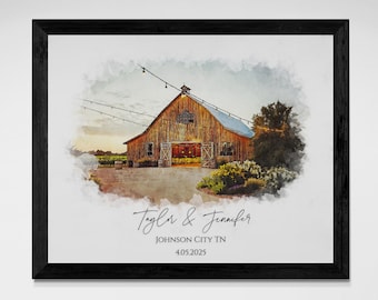 Watercolor Wedding Venue Portrait, First Anniversary Gift
